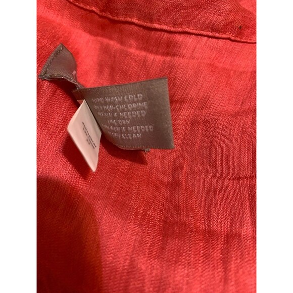 CHICOS Size 0 Womens Small S Linen Blend Top Ruffle Trim Jacket Coral Crinkle - Picture 5 of 7
